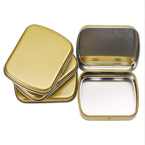 Mini Skater 4PCS Metal Hinged Tin Box Rectangular Empty Small Hinged Tins Containers Storage Case for Pills Candies and Bead Earring Necklace Bracelet Jewelry Craft, Golden
