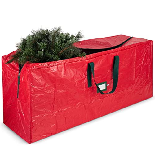 Zober Storage Bag for 7.5 Ft Artificial Christmas Trees - Waterproof with Durable Handles - Labeling Card Slot - Red