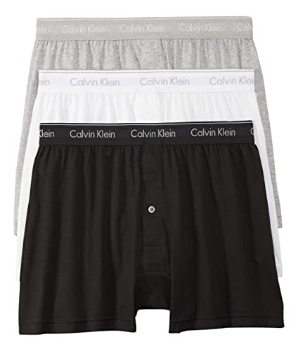 Calvin Klein Men's Cotton Classics 3-Pack Knit Boxer, Black, Grey Heather, White, XXL