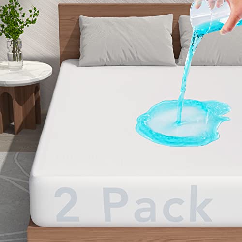 2 Pack Twin Size Waterproof Mattress Protector, Breathable, Noiseless Mattress Cover, 8'-21' Fitted Deep Pocket Mattress Protector Pad Cover - Cooling Smooth Soft,38'x 75'(White)