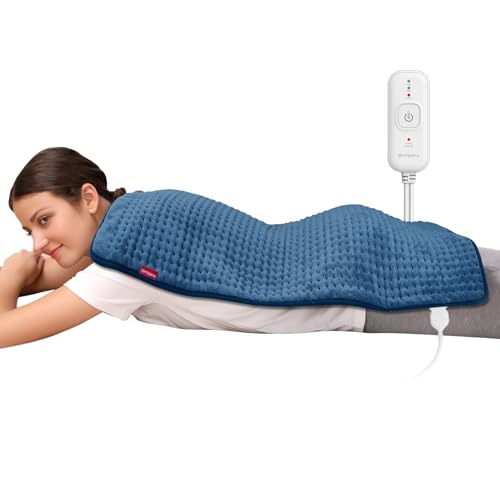 Comfytemp Heating Pad for Back Pain Relief - FSA HSA Eligible Extra Large Heating Pad XXL, Fathers Day Dad Gifts, Birthday Gifts for Women, 17''x 33'' King Size Electric Heating Pad for Cramps (Blue)