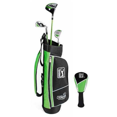 PGA Tour 2024 G1 Series Kids Green Golf Club Set with 3 Clubs, Golf Bag & 5 Total Pieces | Golf Clubs and Sets for Heights 3'6' - 4'1' | Complete Golf Club Sets | Young Men & Women Golf Clubs Ages 3-5