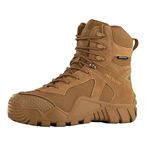 FREE SOLDIER Outdoor Men's Tactical Military Boots Suede Leather Work Boots Combat Hunting Boots?Brown 10