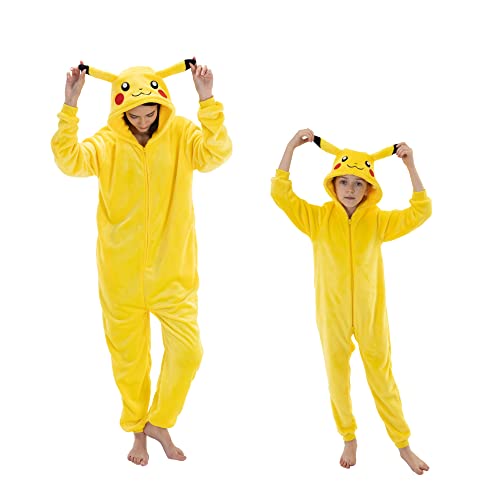 AILMQYJL Snug Fit Unisex Adult Onesie Pajamas, Flannel Cosplay Cartoon One Piece Halloween Costume hooded Sleepwear Homewear Yellow