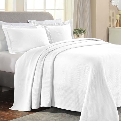 Superior Oversized Premium Bedspread Set, Diamond Solitaire Jacquard Design, Soft, Breathable, All-Season, Matching Pillow Shams, Lightweight and Cozy Bedding, Queen, White