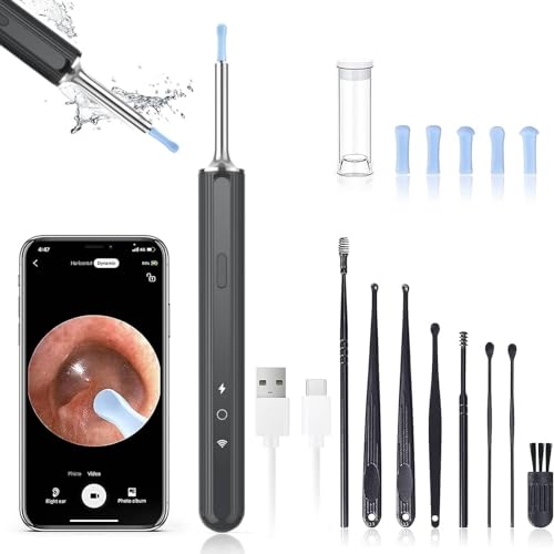 Ear Wax Removal - Earwax Remover Tool with 8 Pcs Ear Set - Ear Camera with 6 Ear Spoon - Ear Cleaner with Camera - Earwax Removal Kit with Light - Ear Cleaner for iOS & Android