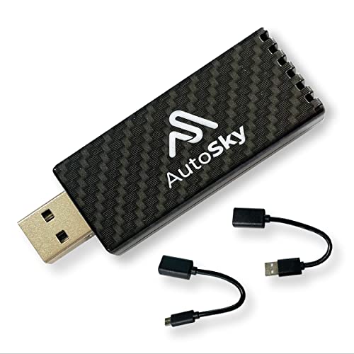 AutoSky Wireless CarPlay Adapter 2023 Pro Edition - Fastest and Most Compact Wireless CarPlay Adapter Factory Wired CarPlay Cars – USB-A and USB-C Cables – Wired CarPlay Required