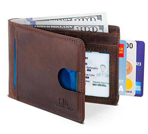 SERMAN BRANDS RFID Blocking Slim Bifold Genuine Leather Thin Minimalist Front Pocket Wallets for Men Billfold Wallet Men Gift (Texas Brown 2.0)