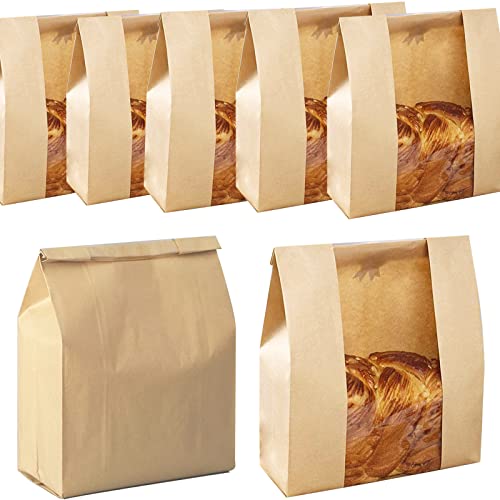Large Paper Bread Bags for Homemade Bread Sourdough Bread Bags Large Paper Bakery Bag with Window for Baked Food Packaging Storage,Label Seal Sticker Included Pack of 25(13.7x8.2x3.5 inch)