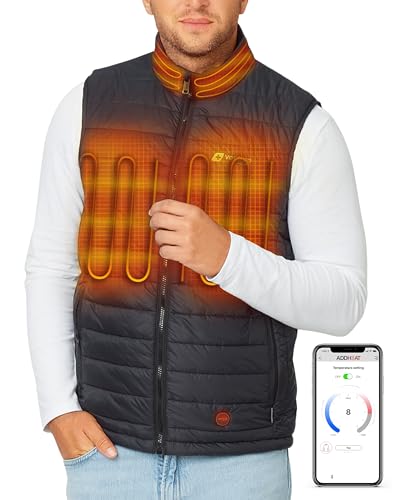 Venture Heat Men's Bluetooth Heated Vest with Battery Pack Included - App Control Insulated Puffer 7.4V (M, Black)