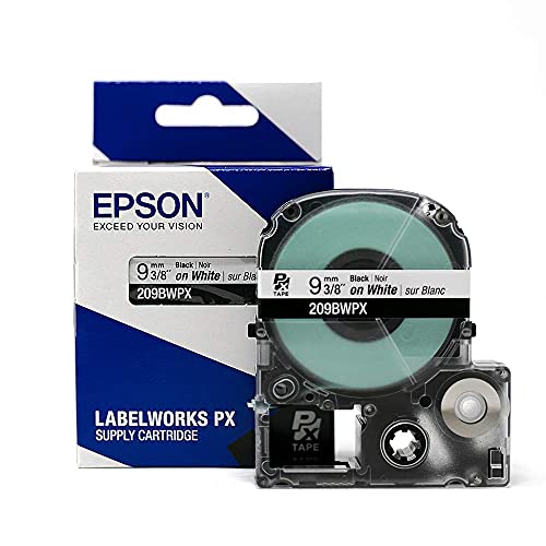 Epson LABELWORKS 209BWPX PET (Polyester) Tape Cartridge - Black on White Standard Industrial Label Maker Tape - 3/8' (9MM) Wide, 30 ft