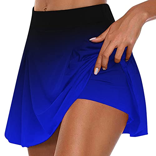 BONIXOOM Women Fake Two Piece Skirt Summer Running Tennis Sports Exercise Cycling Shorts Gym Lighweight Skirt Blue