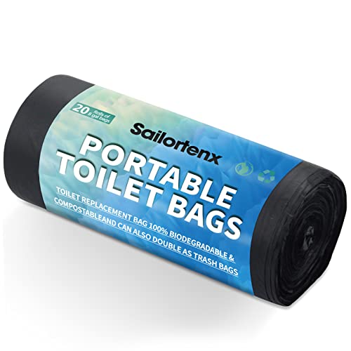 Sailortenx 80/60/20 Portable Camping Toilet Bags 100% Compostable 8 Gallon Use with 5 Gallon Bucket Toilet, Camp Toilet Waste Bags, Disposable Biodegradable Poop Bags for Outdoor Camping