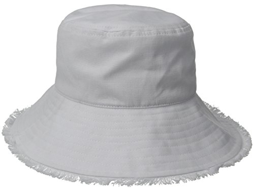 Physician Endorsed Women's Castaway Canvas Bucket Sun Hat with Fringe, Rated UPF 50+ for Max Sun Protection, White, One Size