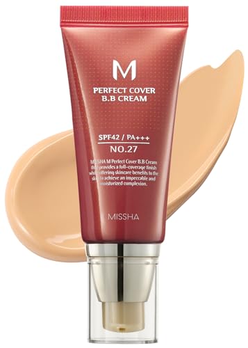 MISSHA M Perfect Cover BB Cream No.27 Honey beige for medium/tan skin SPF 42 PA +++ 1.69 Fl Oz - Tinted Moisturizer for face with SPF