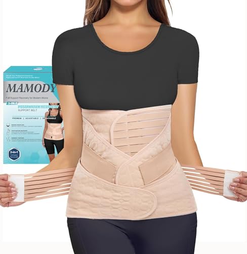 MAMODY 3 in 1 Postpartum Belly Wrap - C Section Recovery Belt Post Partum Women Belly Belt, After Pregnancy Belly Belt Diastasis Recti Belt Tummy Tuck Belt (Beige, S/M)