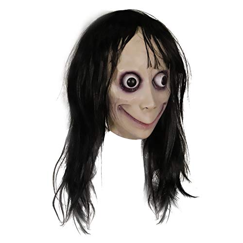 MOLEZU MOMO Mask for Adult Horror Devil Mask with Long Hair, Scary Costume Halloween Creepy Cosplay Party Decoration Prop