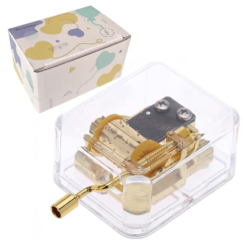 Pursuestar Happy Birthday Music Box, Clear Gold Hand Crank Musical Box for Mom/Dad/Daughter/Son - Unique Best Gifts for Christmas Wedding Mother's Day