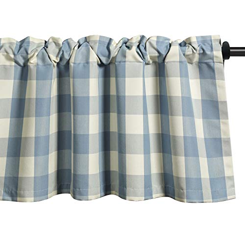 VOGOL Buffalo Check Valance for Windows, Blue and White Kitchen Garden Farmhouse Valance 18 Inch Long Rod Pocket Valance for Small Windows, One Panel