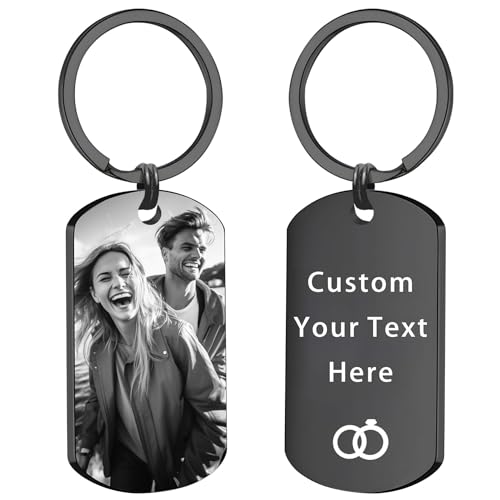 BSTWARM Custom Keychain, Engraved Photo Customized Keychain with Picture Personalized for Men Husband Wife Girlfriend Boyfriend Gift (Laser Engraving B&W)