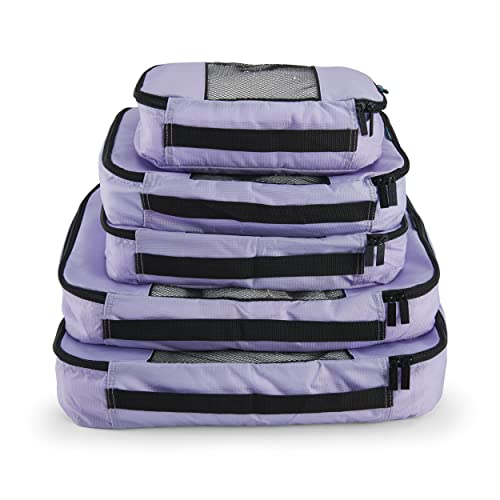 TravelWise Luggage Packing Organization Cubes 5 Pack, Lavender, 2 Small, 2 Medium, 1 Large (TWPC-27)