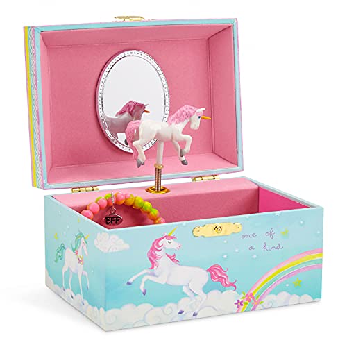 Jewelkeeper Girls Musical Jewelry Storage Box with Spinning Unicorn | Rainbow Design, The Beautiful Dreamer Tune - Enchanting Unicorn Musical Box | Ideal Gift for 5 Year Old Girls | 6 x 4 x 3.5 inches