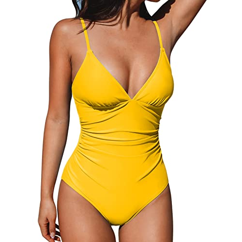 Womens One Piece Swimsuit Tummy Control Plus Size Athletic Bathing Suits Sexy Push Up Halter V Neck Beach Swimwear