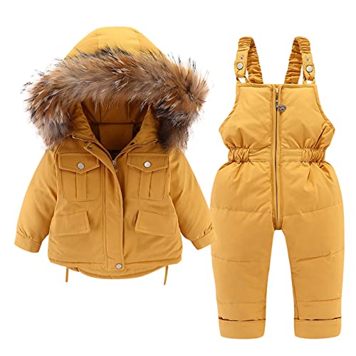 KONF Baby Girls Boys Winter Thick Warm Hooded Down Coat Down Paraks Jumpsuit Snowsuit Set Coat Snowsuit Outwear A43, Yellow, 2-3T