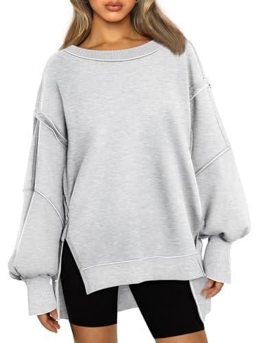 Womens Oversized Crewneck Sweatshirts Hoodies Sweaters Winter Fashion Clothes Y2k Teen Girls Cute Preppy Fleece Outfits 2024 Grey