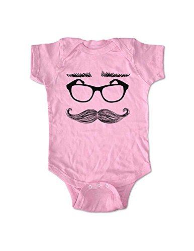 Mustache Eyeglasses Eyebrows - Cute Fun Baby one Piece Infant Clothing (6 Months, Pink)
