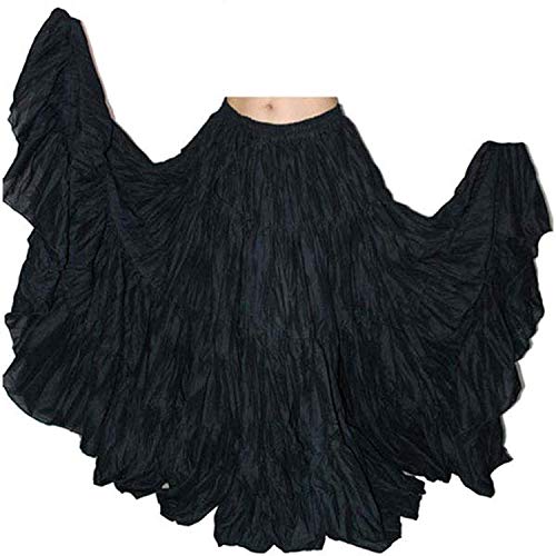 Wevez Women’s 40 Inch Cotton Full Circle Elastic Waist Tribal Fusion Belly Dance A Line Plus Size Maxi Skirt (Black)