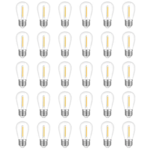 Visther 30-Pack Outdoor String Light Bulbs, Waterproof S14 Replacement Bulb, E26 Base, 1W 120V, 2700K Warm White