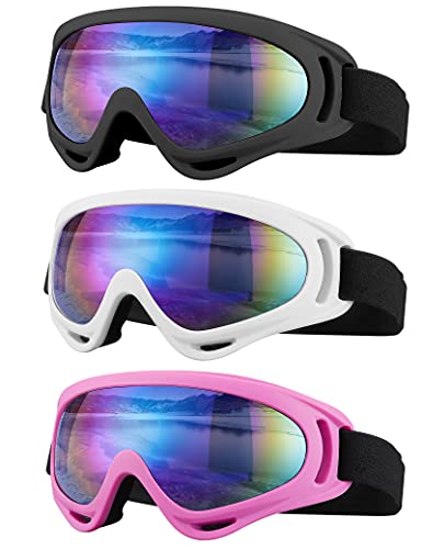 SixYard Ski Goggles, Motorcycle Goggles, 3 Pack Snowboard Snow Goggles for Men Women Adult Youth (Style 2)