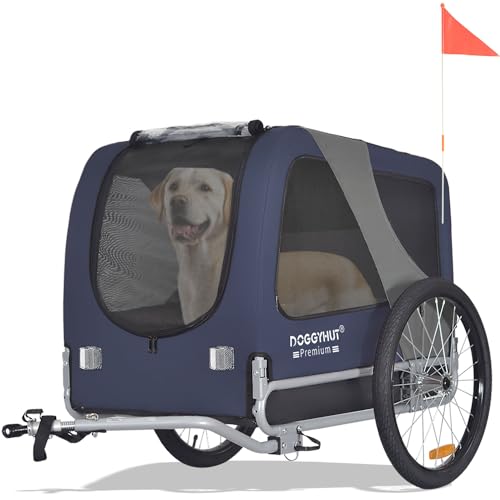 DOGGYHUT Premium Large Pet Bike Trailer for Medium or Large Dog, Up to 78 lbs,Dog Bicycle Carrier,Low Center of Gravity,Easy Folding Frame (Blue)