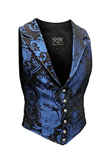 Shrine Men's Victorian Gothic Formal Aristocrat Vest Blue Black Tapestry (Small)