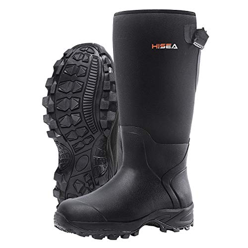 HISEA Rubber Hunting Boots, Tall Warm Neoprene Waterproof Insulated Basic Hunting Boots, Mens Adjustable Winter Boots Durable Slip Resistant Outdoor Hunting Fishing Working Boots for Men