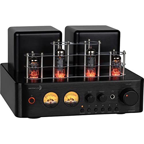 Dayton Audio HTA100 Integrated Stereo Hybrid Hi-Fi Vacuum Tube Class A/B Amplifier 100 Watts RMS with Subwoofer Output, Headphone Output, Bluetooth 5.0, with Record Player Phono Preamp and USB DAC