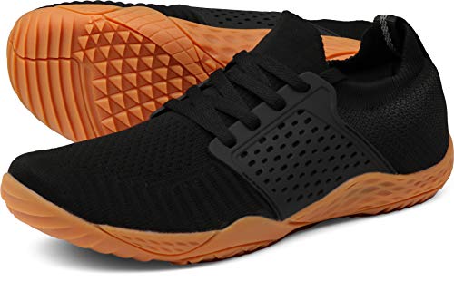 WHITIN Men's Trail Running Shoes Minimalist Barefoot 5 Five Fingers Wide Width Size 12 Low Zero Drop Male Parkour Road Sport Toe Box Gym Workout Fitness Breathable Beach Black Gum 45