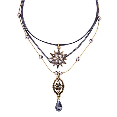AILUOR Multilayer Necklace, Vintage Women Star Choker with Teardrop Multilayer Hademade Chain & Leather Choker Necklace Layer for Women Jewelry (Star)