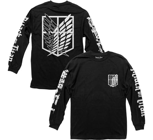 Ripple Junction Attack on Titan Scout Regiment Shield Anime Long-Sleeve Shirt for Men and Women Officially Licensed Black