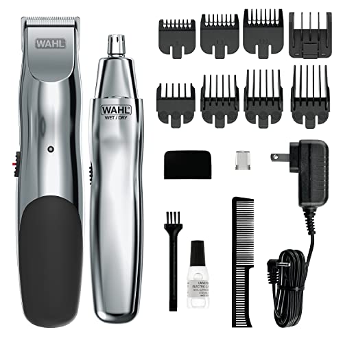 Wahl Groomsman Rechargeable Beard Trimmer kit for Mustaches, Nose Hair, and Light Detailing and Grooming with Bonus Wet/Dry Battery Nose Trimmer – Model 5622v