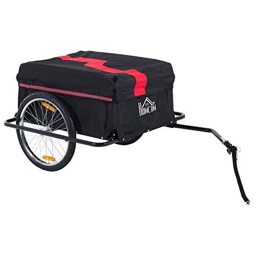 Aosom Bicycle Cargo Trailer, Two-Wheel Bike Luggage Wagon Bicycle Trailer with Removable Cover, Red