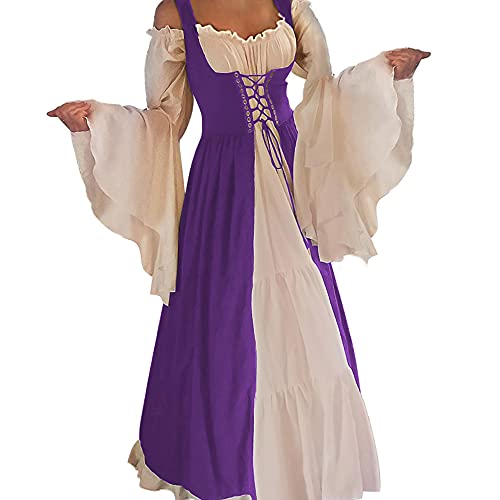 Abaowedding Womens's Medieval Renaissance Costume Cosplay Chemise and Over Dress (L/XL, Plum)