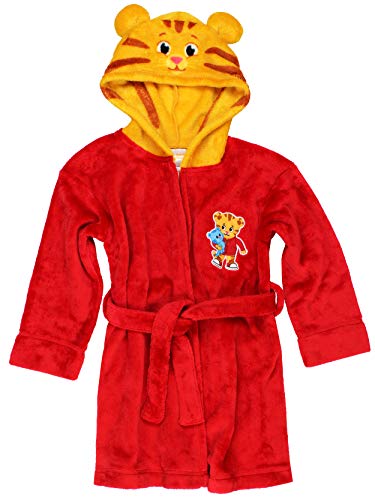Daniel Tiger Toddler Boys Girls Hooded Plush Fleece Bathrobe Robe with Ears (3T, Red/Gold)