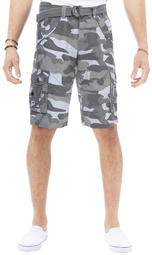 X RAY Mens Tactical Cargo Shorts Camo & Solid Colors 12.5' Inseam Knee Length Classic Fit Multi Pocket, Twill Taped White Camo, 42