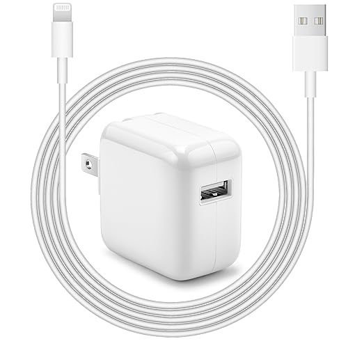 iPad Charger iPhone Charger 12W USB Wall Charger Foldable Portable Travel Plug with USB Charging Modem Cables Compatible with iPhone, iPad, iPad Mini, iPad Air 1/2/3, Airpod