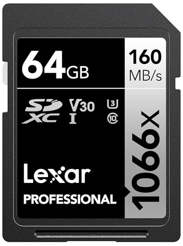 Lexar 64GB Professional 1066x SDXC Memory Card, UHS-I, C10, U3, V30, Full-HD & 4K Video, Up To 160MB/s Read, for DSLR and Mirrorless Cameras (LSD1066064G-BNNNU)