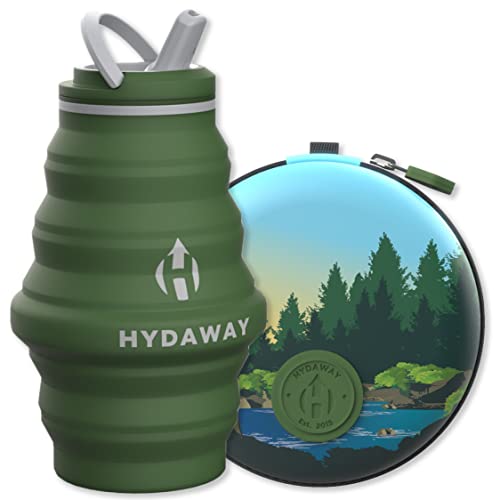 HYDAWAY Hydration Travel Pack | 17oz Collapsible Water Bottle with Flip Top Lid and 4-inch Protective Travel Case for Travel, Hiking, Backpacking I Portable & Leakproof, Food-Grade Silicone, BPA Free