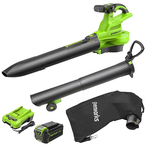Greenworks 40V (230 MPH / 505 CFM / 75+ Compatible Tools) Cordless Brushless Leaf Blower / Vacuum, 5.0Ah Battery and Charger Included