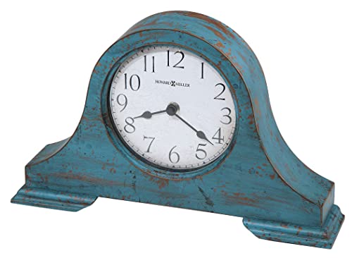 Howard Miller Tamson Mantel Clock 635-181 – Worn Teal Blue Finish, Vintage Wooden Design, Felted Base, Worn Arabic Numerals, Rustic Home Decor, Quartz Movement